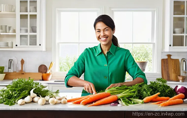 자급자족 농장에서의 수확 관리 - **Prompt:** A clean, functional kitchen in winter. An adult, gender-neutral person, wearing a warm, ...