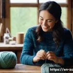 Home 20 자급자족을 위한 대안적 소비 패턴 - **A joyful woman in her late 20s or early 30s, with a radiant smile, meticulously mending a beautifu...