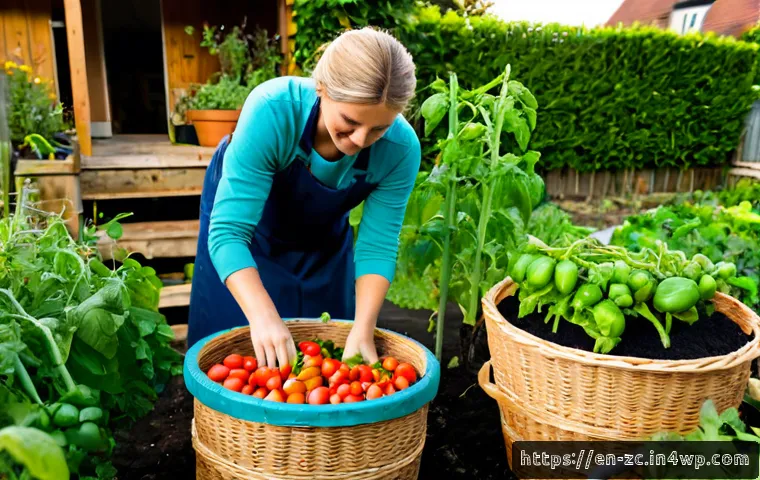 가정에서 할 수 있는 자급자족 기술 - Photorealistic suburban backyard self-sufficiency garden, raised wooden beds overflowing with tomato...